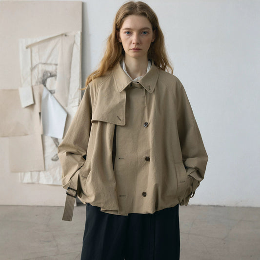 LONGÉ Women’s Cotton Blend Oversized Trench Jacket - Khaki - Size S-L