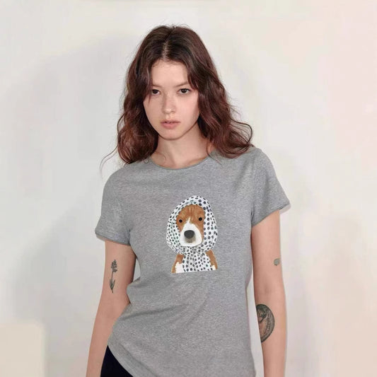 LONGÉ Women’s Viscose Cotton Graphic Tee - Light Gray - Size S-L