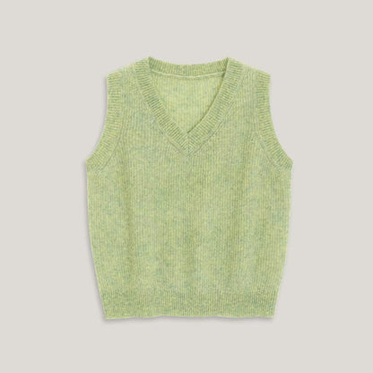 LONGÉ Women’s Mohair Wool V-Neck Sweater Vest - Cloud White/Sage Green - Size S-M