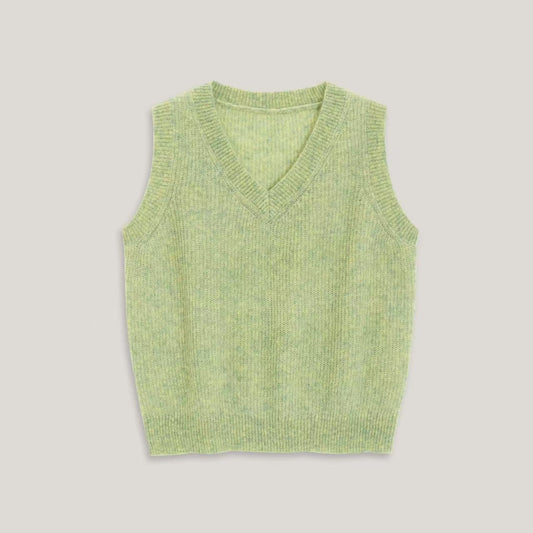 LONGÉ Women’s Mohair Wool V-Neck Sweater Vest - Cloud White/Sage Green - Size S-M