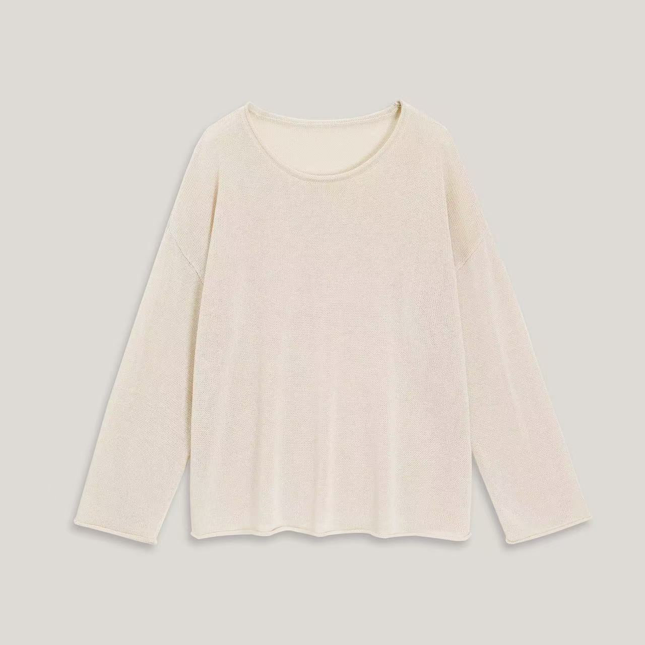 LONGÉ Women’s Washi Knit Long-Sleeve Top - Cream/Bamboo Green - Size S-M