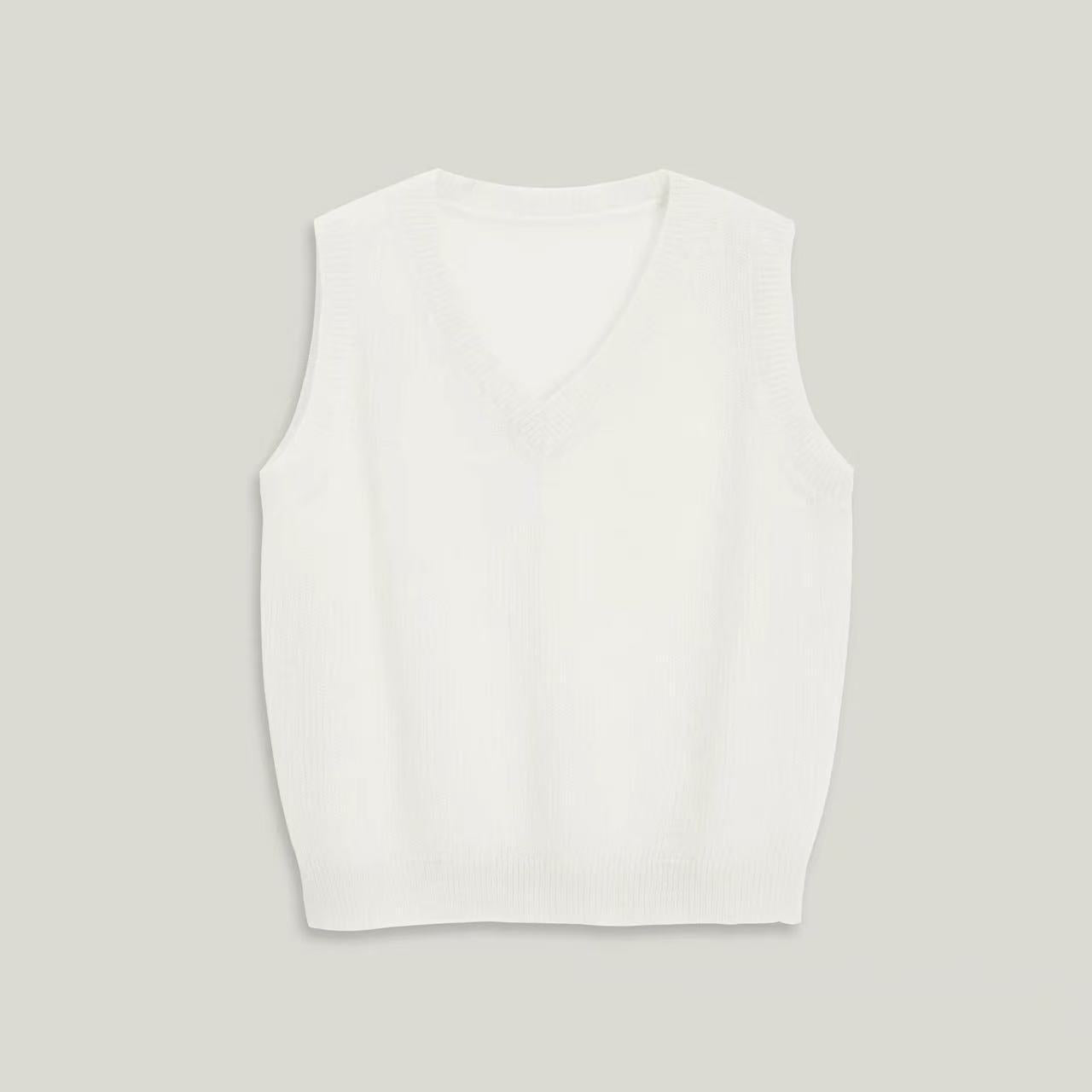 LONGÉ Women’s Mohair Wool V-Neck Sweater Vest - Cloud White/Sage Green - Size S-M