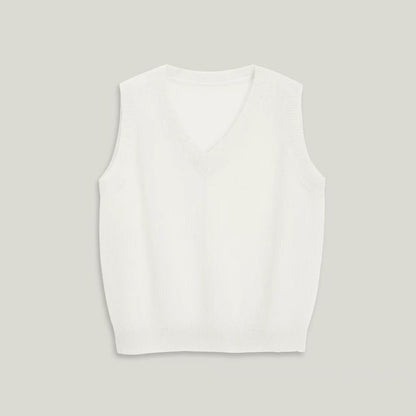 LONGÉ Women’s Mohair Wool V-Neck Sweater Vest - Cloud White/Sage Green - Size S-M