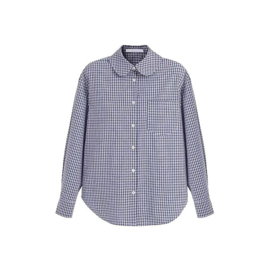 LONGÉ Women’s Plaid Peter Pan Collar Shirt - Blue and White Plaid - Size S-L
