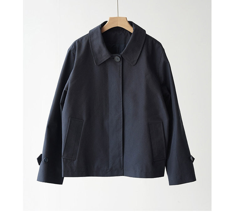 LONGÉ Women’s Cotton Blend Short Trench Jacket - Khaki/Navy - Size S-L