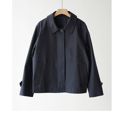 LONGÉ Women’s Cotton Blend Short Trench Jacket - Khaki/Navy - Size S-L