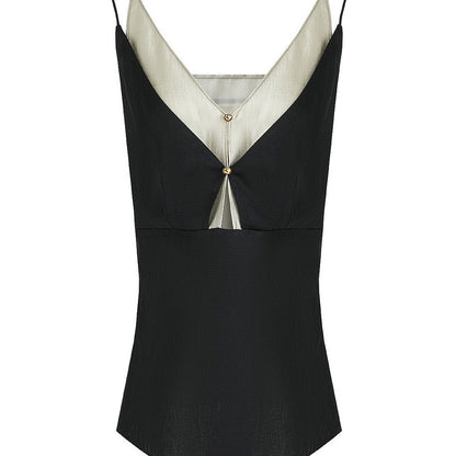 LONGÉ Women’s Cotton Polyester V-Neck Camisole - Black Tea Green - Size S-M