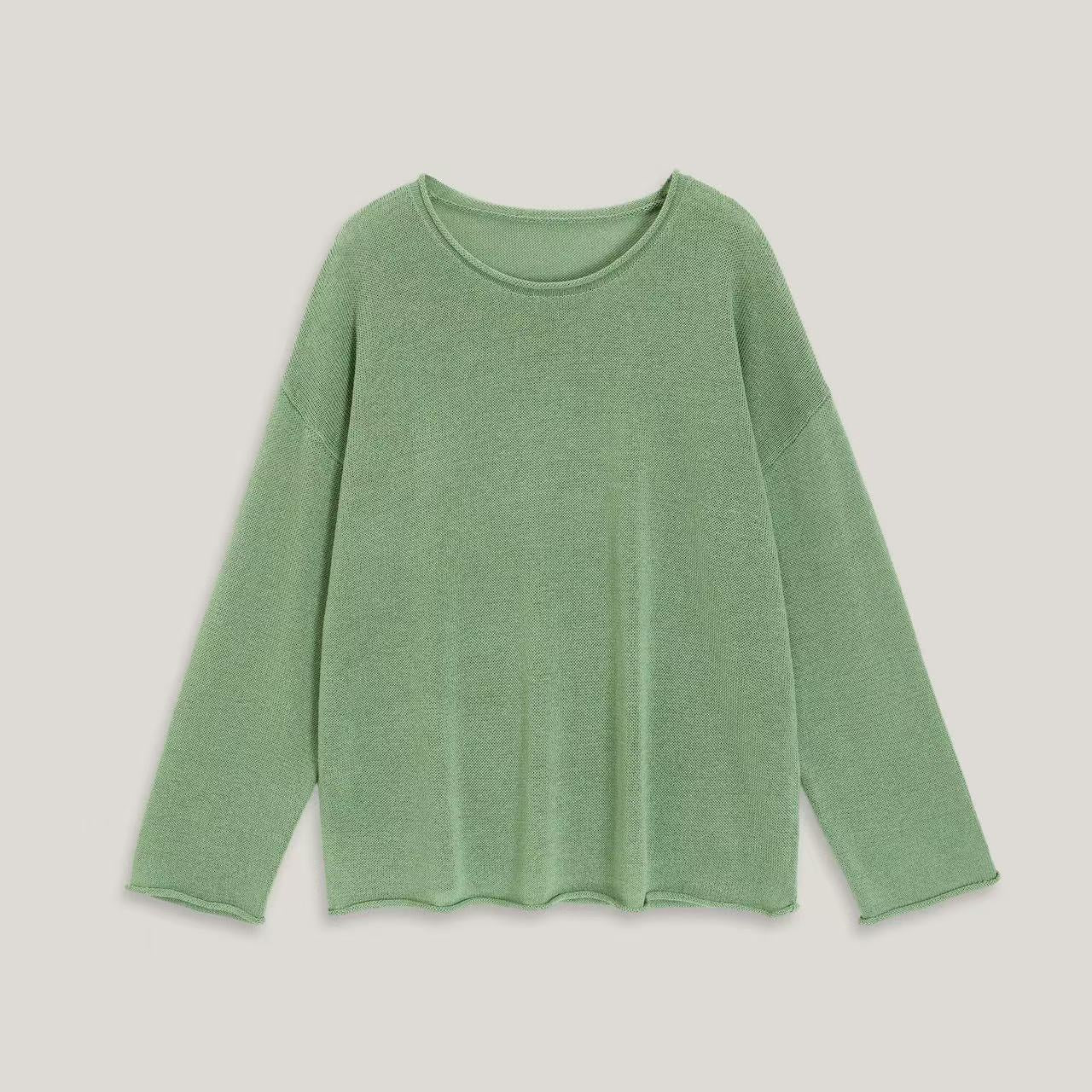 LONGÉ Women’s Washi Knit Long-Sleeve Top - Cream/Bamboo Green - Size S-M