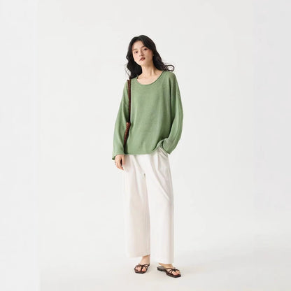 LONGÉ Women’s Washi Knit Long-Sleeve Top - Cream/Bamboo Green - Size S-M
