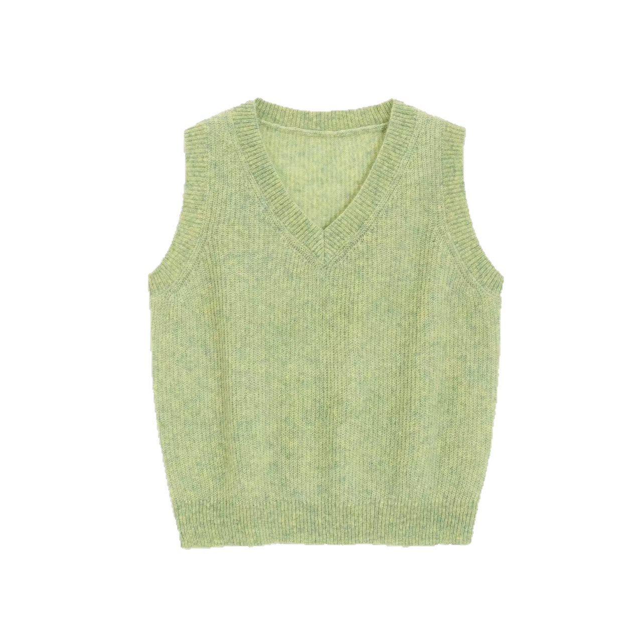 LONGÉ Women’s Mohair Wool V-Neck Sweater Vest - Cloud White/Sage Green - Size S-M