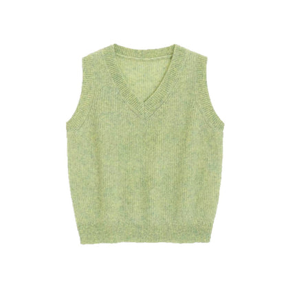 LONGÉ Women’s Mohair Wool V-Neck Sweater Vest - Cloud White/Sage Green - Size S-M