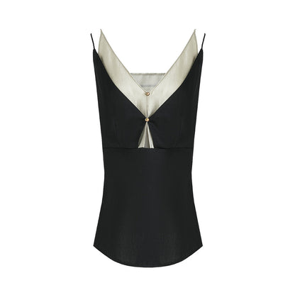 LONGÉ Women’s Cotton Polyester V-Neck Camisole - Black Tea Green - Size S-M
