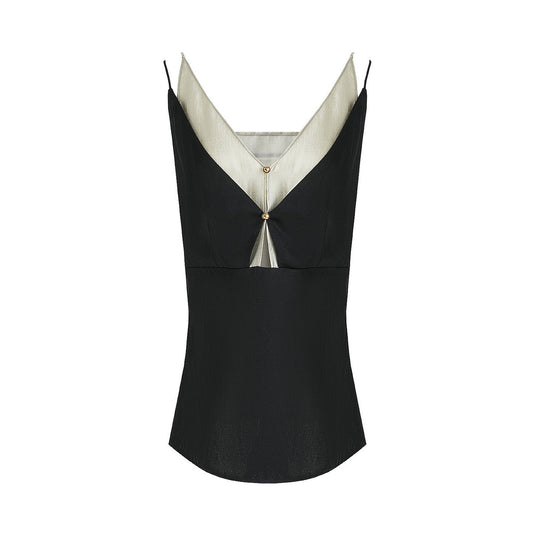 LONGÉ Women’s Cotton Polyester V-Neck Camisole - Black Tea Green - Size S-M