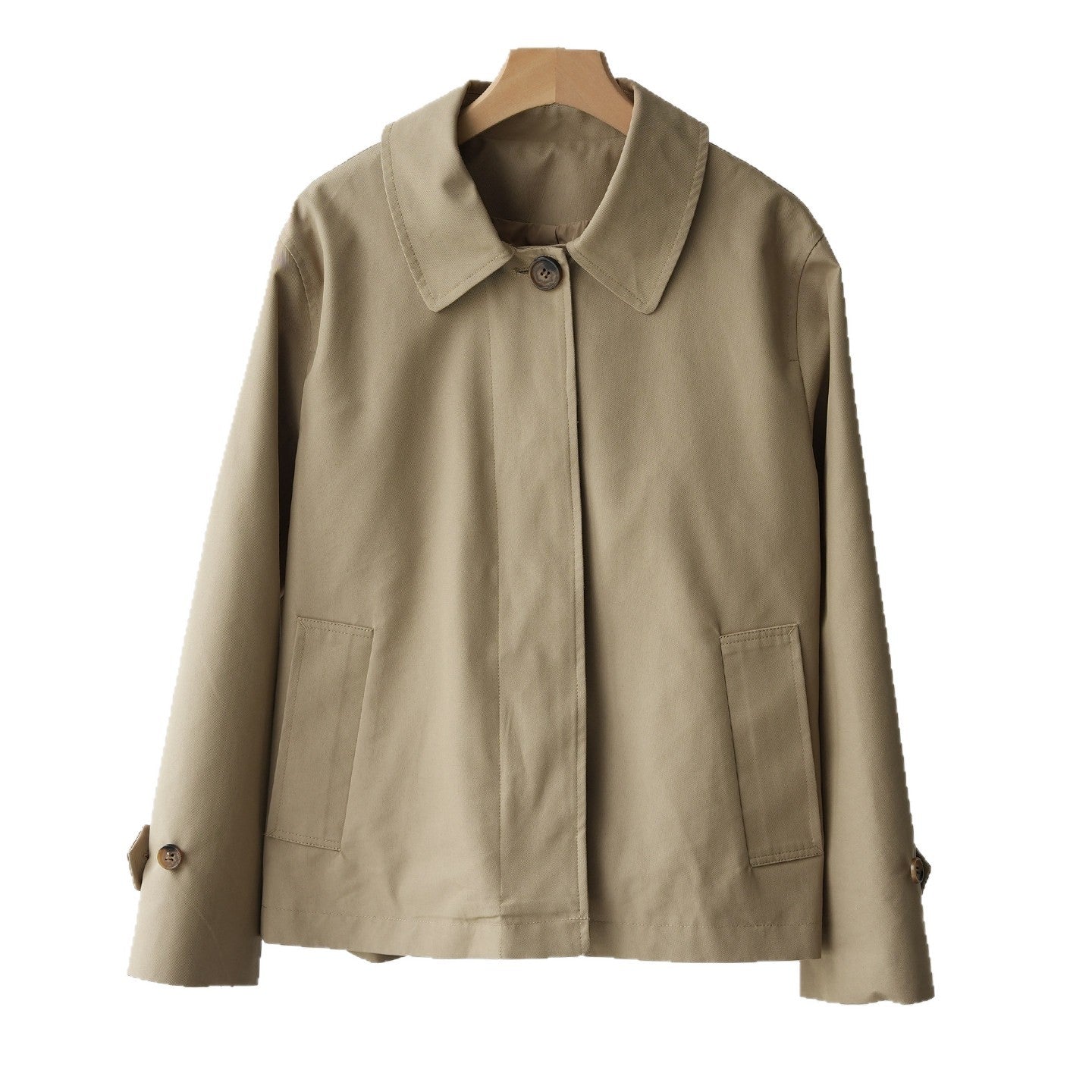 LONGÉ Women’s Cotton Blend Short Trench Jacket - Khaki/Navy - Size S-L
