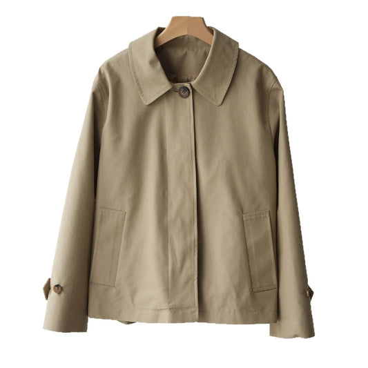 LONGÉ Women’s Cotton Blend Short Trench Jacket - Khaki/Navy - Size S-L
