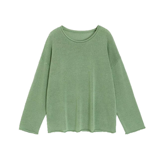 LONGÉ Women’s Washi Knit Long-Sleeve Top - Cream/Bamboo Green - Size S-M