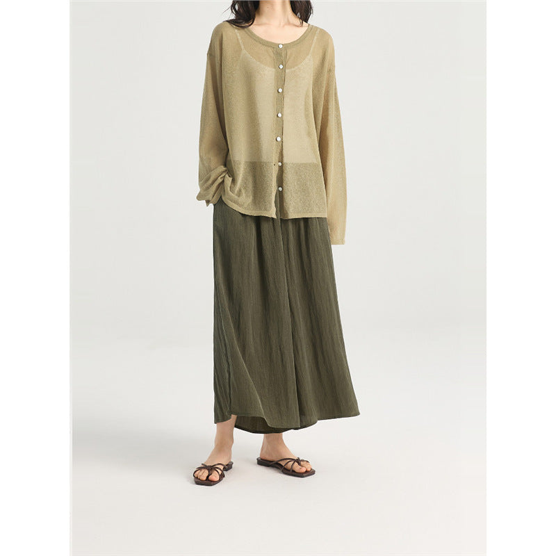 LONGÉ Women’s Cupro Nylon Wide-Leg Pants - Beige/Olive - Size S-L