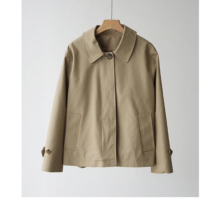 LONGÉ Women’s Cotton Blend Short Trench Jacket - Khaki/Navy - Size S-L