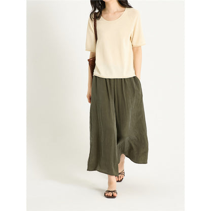 LONGÉ Women’s Cupro Nylon Wide-Leg Pants - Beige/Olive - Size S-L