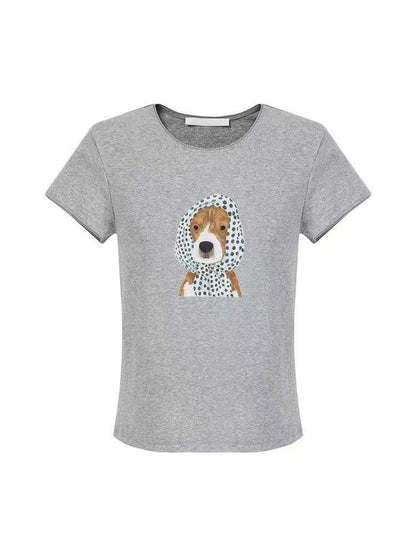 LONGÉ Women’s Viscose Cotton Graphic Tee - Light Gray - Size S-L