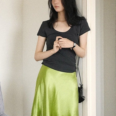 LONGÉ Women’s Acetate Satin Mermaid Mini Skirt - Green - Size S-L