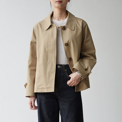 LONGÉ Women’s Cotton Blend Short Trench Jacket - Khaki/Navy - Size S-L