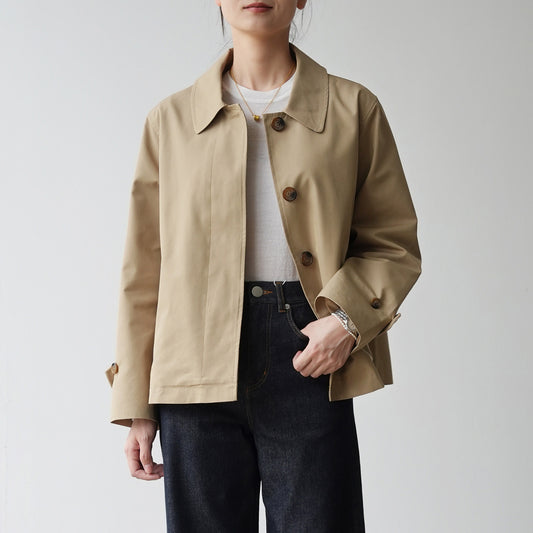LONGÉ Women’s Cotton Blend Short Trench Jacket - Khaki/Navy - Size S-L