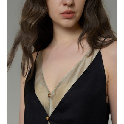 LONGÉ Women’s Cotton Polyester V-Neck Camisole - Black Tea Green - Size S-M