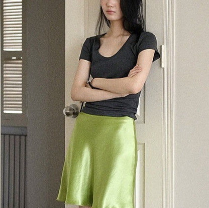 LONGÉ Women’s Acetate Satin Mermaid Mini Skirt - Green - Size S-L