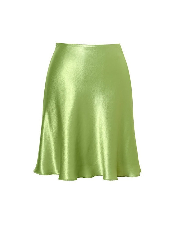 LONGÉ Women’s Acetate Satin Mermaid Mini Skirt - Green - Size S-L